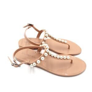 Stuart Weitzman Pearl Jelly Sandals Womens Size 6 Nude T Strap Thong Flats